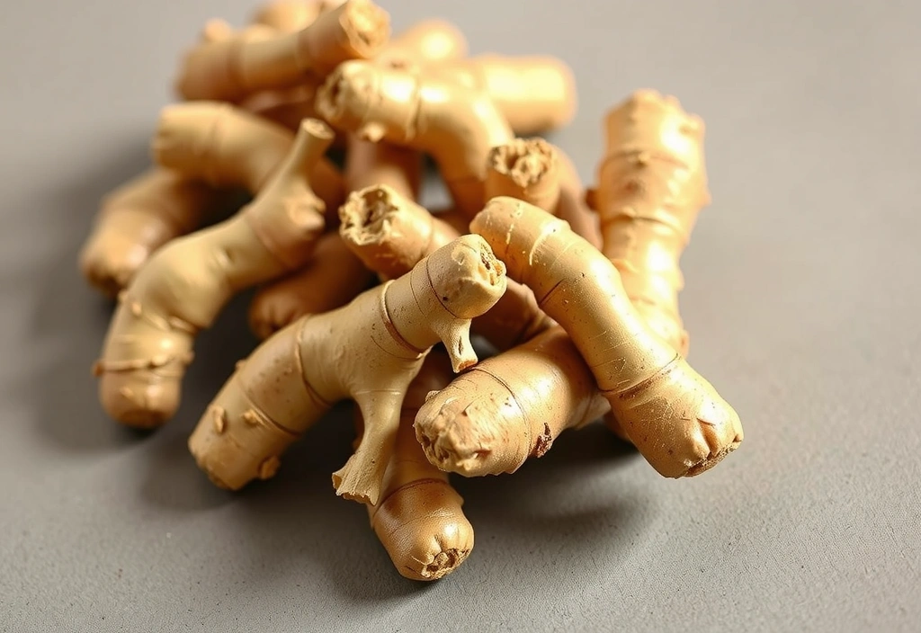 A handful of vibrant, fresh ginger roots on a natural background.