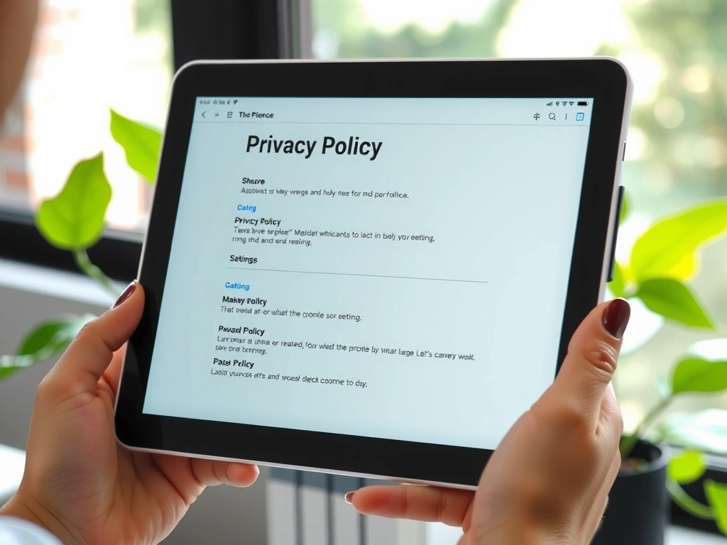 A person reviewing privacy settings on a tablet, with a blurred natural background
